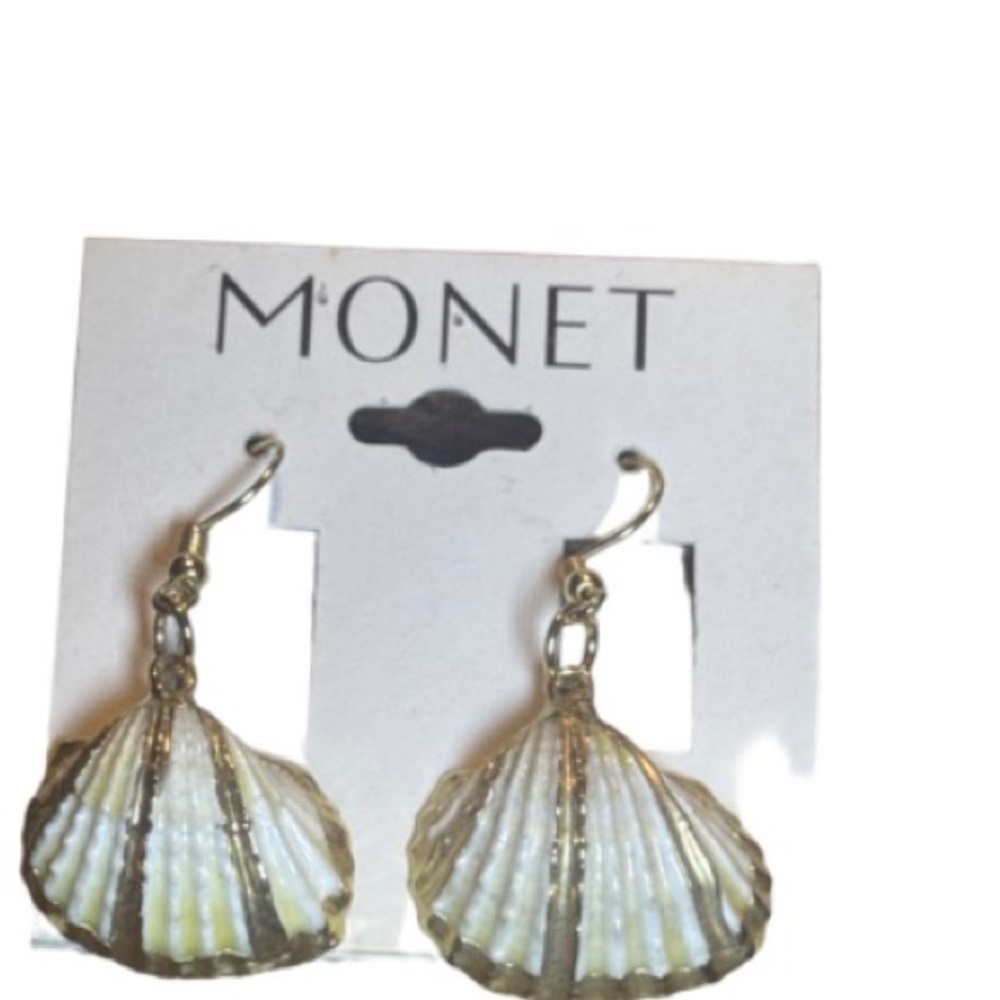 Monet Shell Drop Earrings - Iridescent White & Gold